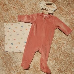 Sterling Baby One Piece with Swaddle Blanket And Headband